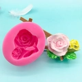 3D roos siliconen mal met afgewerkte roze bloemdecoratie voor taarten en DIY - Roze Rozenboeket Stijl (QH6489)