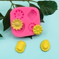 Pink silicone mold with flower and gemstone shapes for fondant cake and resin DIY - Pink 4-Slot Gem Flower Style