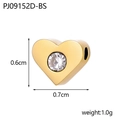Macro view of heart-shaped gold birthstone charm with cubic zirconia detail and dimensions - Gold / Heart Shape (PJ09152D-BS) / Clear