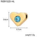 Detail of heart-shaped gold charm with blue gemstone birthstone and size measurements - Gold / Heart Shape (PJ09152D-HL) / Lake Blue