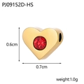 Macro shot of 0.7cm heart-shaped gold stainless steel bead with red birthstone detail - Gold / Heart Shape (PJ09152D-HS) / Red