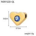 Detailed view of heart-shaped gold charm with blue gemstone and dimensions marking - Gold / Heart Shape (PJ09152D-QL) / Light Blue
