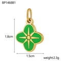 Pendentif fleur en émail vert en acier inoxydable doré avec gravure étoile - Style Étoile Trèfle Vert (BP1468B1)