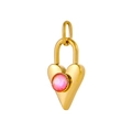 Close-up of heart-shaped gold pendant featuring a faceted pink gemstone and secure top ring - Bright Pink Stone Style (ZP36847B8)