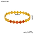Details van de gouden bloemenarmband met kristallen, binnendiameter 6,0 cm en breedte 0,8 cm - Gouden Stijl - Oranjerode Strass (HZ1170B2)