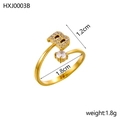 Gold plated open ring with cubic zirconia letter B and size dimensions shown - Letter B / Gold