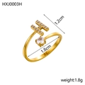 Mesure détaillée d'une bague lettre H dorée avec cristaux et dimensions précises - Lettre H / Or