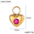 Detailansicht herzförmiger Goldanhänger mit rosarotem Zirkon und genauen Abmessungen - Rosenroter Strass Herzanhänger (LP44131DW7)