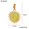 Vintage heart pendant in lime green enamel and gold star detail with lobster clasp - Spring Clasp Radial Heart Pendant / Lime Green Enamel Star Style (BP1953B1)