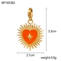 French vintage orange enamel heart pendant with gold plating and star motif, 3.3cm x 2.1cm - Spring Clasp Radial Heart Pendant / Orange Enamel Star Style (BP1953B2)