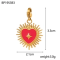 14K gold-plated stainless steel red heart pendant with star and sunburst pattern charm - Spring Clasp Radial Heart Pendant / Red Enamel Star Style (BP1953B3)