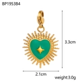 14K gold plated stainless steel heart pendant with green enamel and star detail - Spring Clasp Radial Heart Pendant / Green Enamel Star Style (BP1953B4)