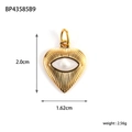 Gold-plated stainless steel heart pendant with evil eye design and pearl inlay - Evil Eye Heart (BP43585B9)