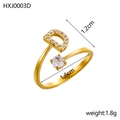 Bague ajustable dorée avec lettre D sertie de cristaux et un zircon rond brillant - Lettre D / Or