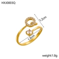 Bague ouverte dorée avec lettre Q sertie de zircons et annotations de taille précise - Lettre Q / Or