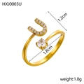 Bague ajustable dorée avec pierre CZ et design lettre U serti de zircons brillants - Lettre U / Or