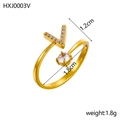 Bague ajustable dorée avec lettre V sertie de cristaux et zircone cubique ronde - Lettre V / Or