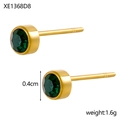 Dettaglio degli orecchini a lobo tondi con zircone verde da 0,4 cm placcati in oro lucido - Oro Verde