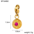 Golden sunflower pendant earrings with purple stone center and radial geometric textures - Dark Red Gemstone Style (BP1648B5)
