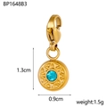 Detailed close-up of golden sunflower pendant with blue stone and dimensions marked - Lake Blue Gemstone Style (BP1648B3)