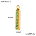 Pendentif rectangulaire en acier doré avec des zircons verts micro-incrustés - Barre Verticale Rectangle (HP1936B12) / 1 Pièce / Vert Clair (HP1936B12)
