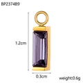 Detailed view of 1.2cm x 0.3cm rectangular purple zircon pendant in gold plated steel - Black Style (BP2374B9)