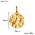 Collier cercle martelé doré avec pendentif étoile lune et zircon orange, 1,8cm - Style Rond Martelé Lune Étoile Rouge (BP1574B1)