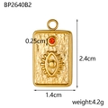 Pendente dorato vintage texture lava con zircone rosso e design sole occhio astratto - Ciondolo Rettangolare con Strass Rosso Malocchio (BP2640B2)