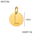 Detail of 1.0cm gold stainless steel round charm with engraved letter L for DIY jewelry - Letter L Pendant / Gold