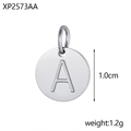 Polished stainless steel letter A round pendant for DIY jewelry, 1.0cm diameter, 1.2g - Letter A Pendant / Steel