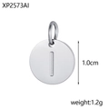 Macro shot of 1.0cm silver stainless steel letter I round pendant charm with jump ring - Letter I Pendant / Steel