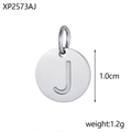 Detailed macro view of silver stainless steel 1.0cm letter J pendant with weight info - Letter J Pendant / Steel