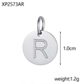 Polished stainless steel letter R charm, 1.0cm round pendant for DIY jewelry making - Letter R Pendant / Steel