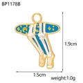 Detail shot of skeleton surfing pendant with blue enamel, 1.9cm x 1.5cm sizing data - Skeleton Surfboard Style (BP1178B)