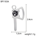 Detail view of silver axe pendant with black skull icon showing 2.4cm by 1.2cm dimensions - Skull Hand Axe Style (BP1183A)