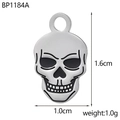Detailed size view of silver skull pendant measuring 1.6cm by 1.0cm with top ring - Skull Head Style (BP1184A)