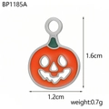 Detailed view of orange pumpkin pendant showing 1.6cm x 1.2cm size and 0.7g weight - Enamel Pumpkin Style (BP1185A)