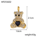 Detailed view of 2.1cm bear pendant with pave zircons and black heart stone - Pave White Rhinestone Bear with Black Heart (HP2556D2)
