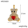 Detailed view of a gold teddy bear pendant with white crystals and red heart stone - Pave White Rhinestone Bear with Red Heart (HP2556D3)