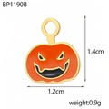 Detail of Halloween pumpkin pendant in orange enamel and gold finish with dimensions - Enamel Pumpkin Head Gold Style (BP1190B)