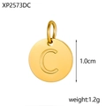 Polished gold stainless steel 1.0cm round pendant with engraved letter C for DIY jewelry - Gold C
