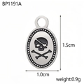 Detailed close-up of a stainless steel pirate skull pendant with engraved crossbones - Pirate Skull Style (BP1191A)
