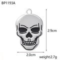 Polished stainless steel skull pendant with black enamel details for Halloween jewelry - Large Skull Head Style (BP1193A)