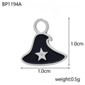 Detail view of black enamel wizard hat pendant with silver star and size measurements - Black Witch Hat Style (BP1194A)