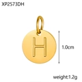 Polished gold stainless steel round pendant featuring letter H for DIY jewelry - Letter H Pendant / Gold