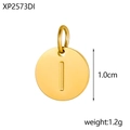 Polished gold stainless steel letter I round pendant with ring, 10mm DIY charm - Letter I Pendant / Gold