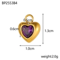 Pendentif coeur en cuivre doré avec zircon violet et détails des dimensions DIY - Cœur en Pierre Violette (BP2553B4)