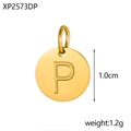 Polished gold stainless steel round pendant with letter P, 1.0cm DIY jewelry charm - Letter P Pendant / Gold