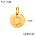 Polished gold stainless steel round charm with letter Q engraving for DIY jewelry - Letter Q Pendant / Gold