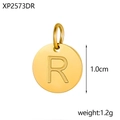 Polished gold stainless steel 1cm round pendant with engraved letter R for jewelry DIY - Letter R Pendant / Gold